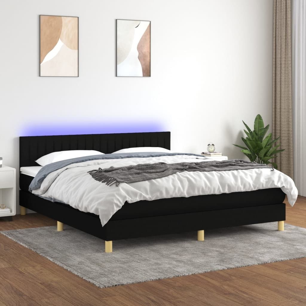 The Living Store Boxspringbett mit Matratze & LED Schwarz 180x200 cm Stoff