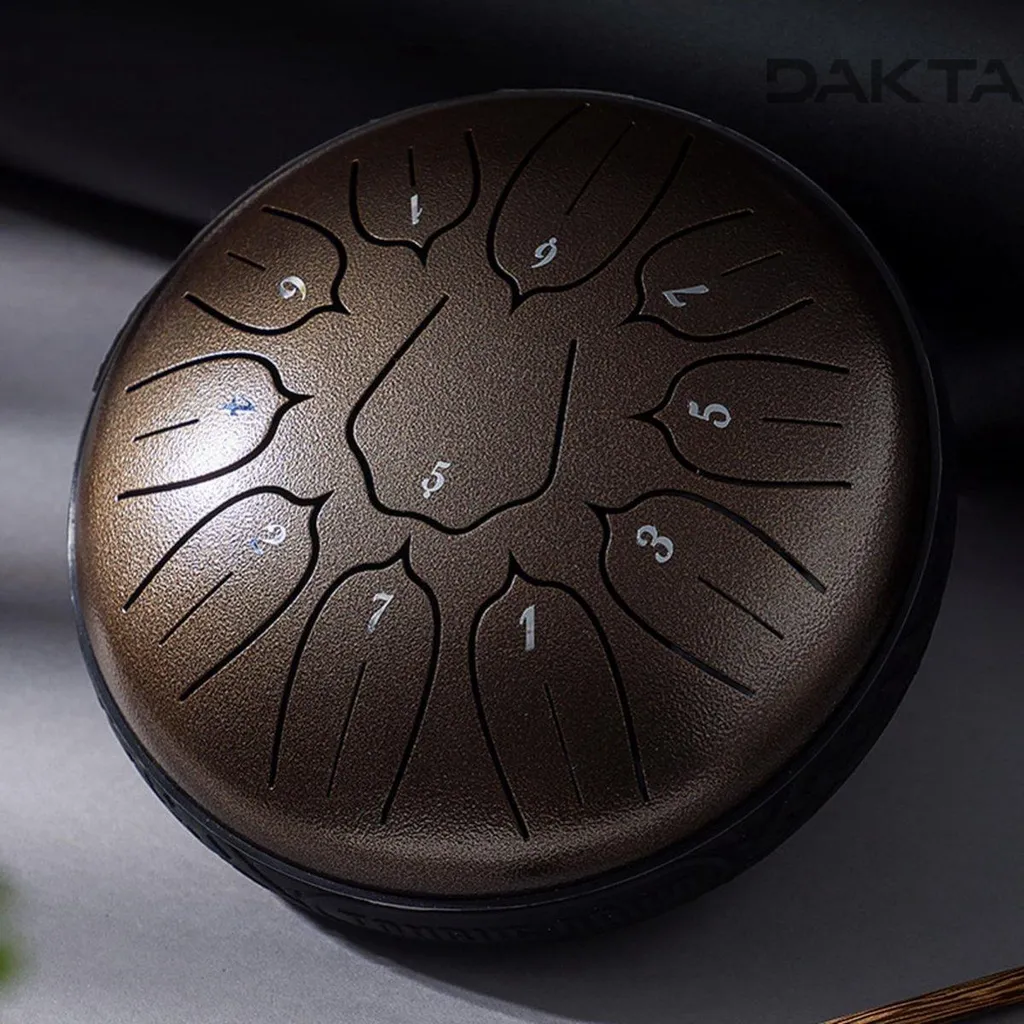 Handpan en Acier Bronze 11 Notes - Tambour à Langue Design avec Mailloches