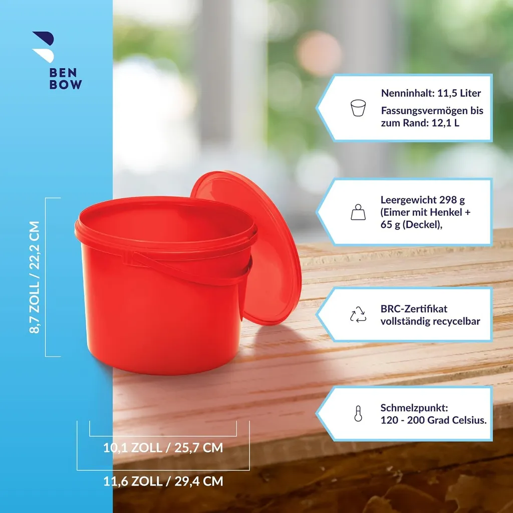 BenBow Set 20 Secchi 10L Rossi BSR - Multiuso, Ermetici e Robusti - 2