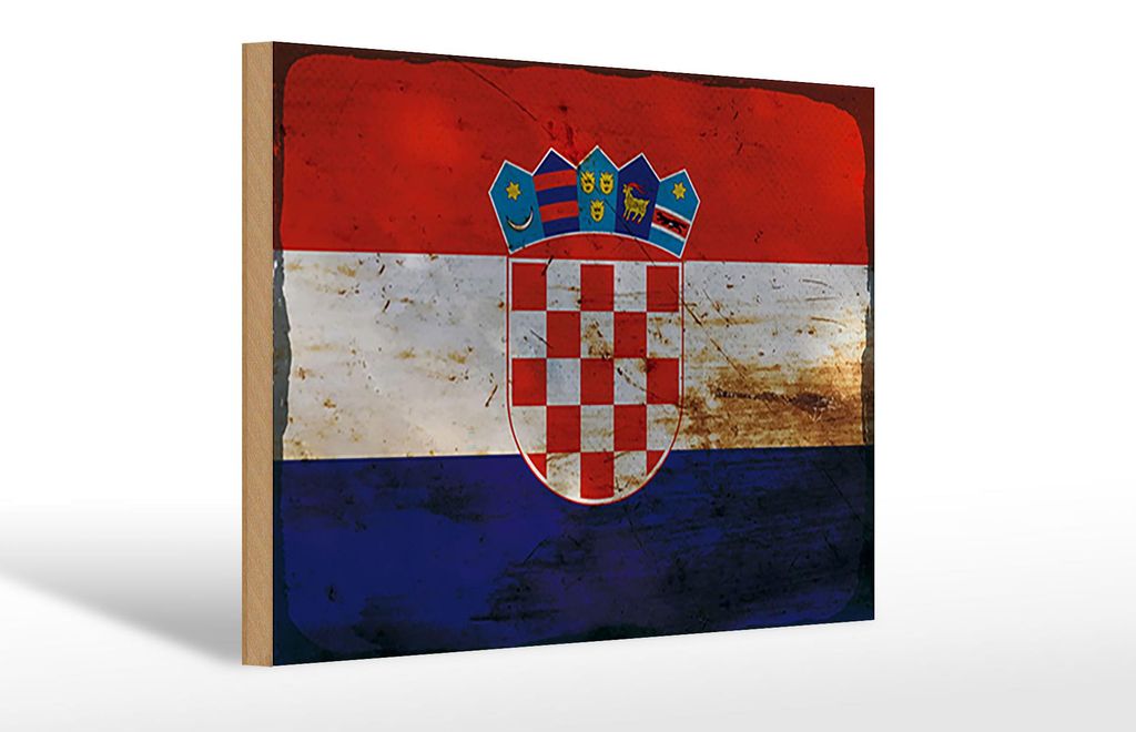 Holzschild Flagge Kroatien 30x20cm Flag of Croatia Rost