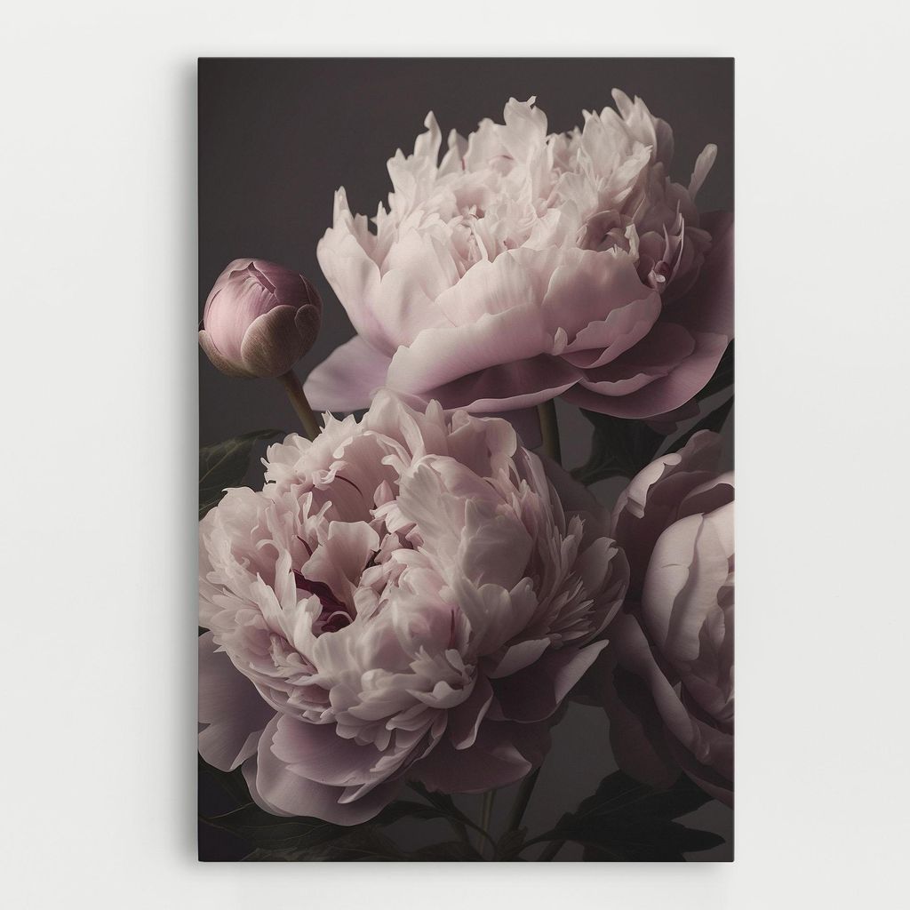 ARTHUB Leinwandbild 40x60 cm, Grey Pastel Pink Peony | Wohnzimmerdekoration, Hängende Bilder, Wanddekoration, Heimdekoration, Blumen, Pfingstrosen