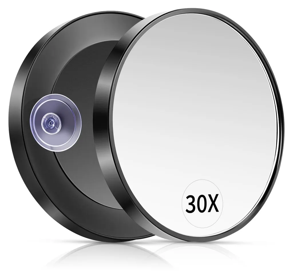 Miroir de Maquillage à Ventouses x30 - Miroir Rond Noir Salle de Bain