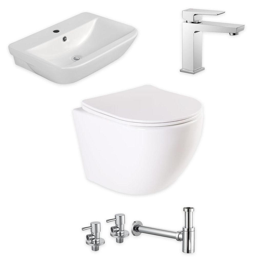 sanicomfort Gästebad Komplettset Weiß – Waschtisch 60 cm, Produktbild 