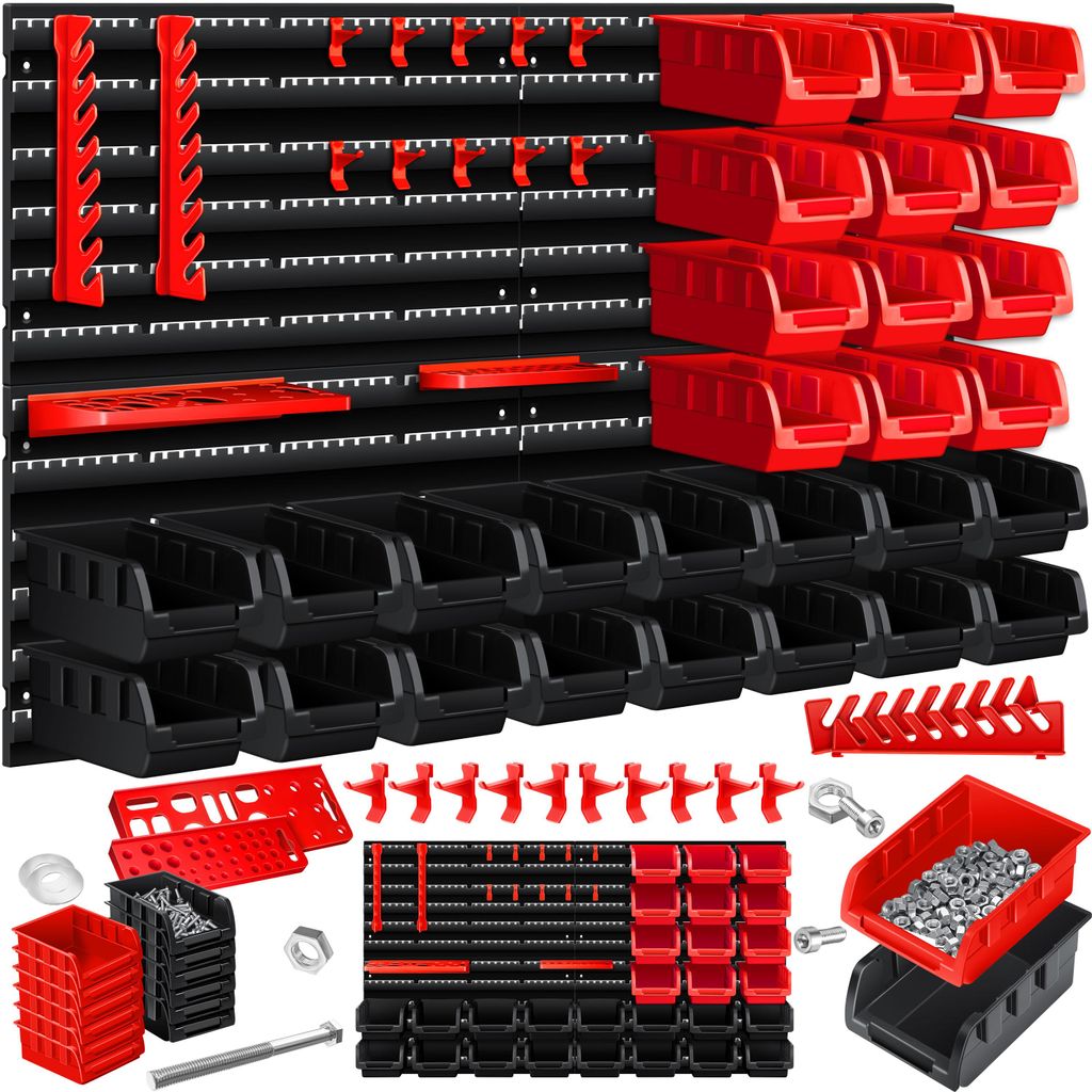 MASKO® Wandregal + Stapelboxen + Werkzeughalter | 45 tlg Produktbild 