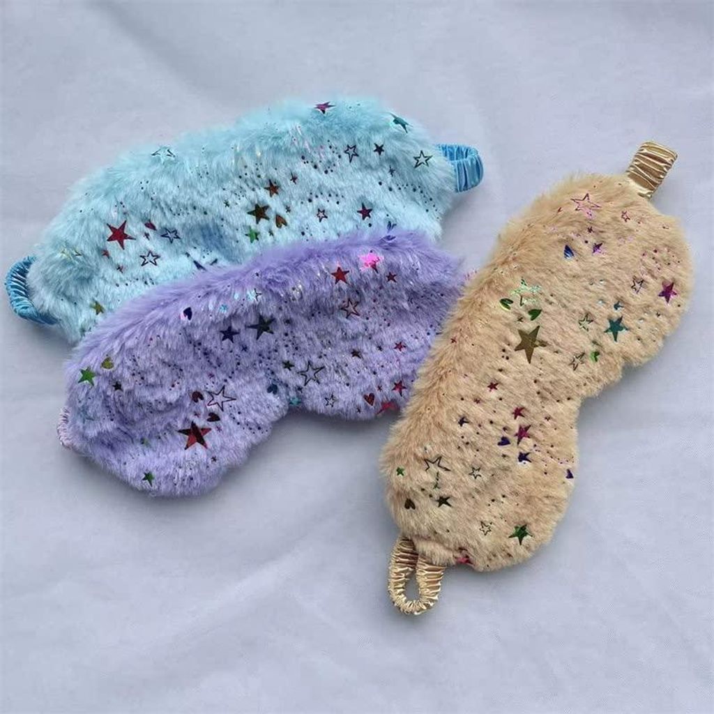 Schattig pluizig Augenmaske - Schlafen Reisen atmungsaktiv - Kinder Erwachsene - weiße Stern