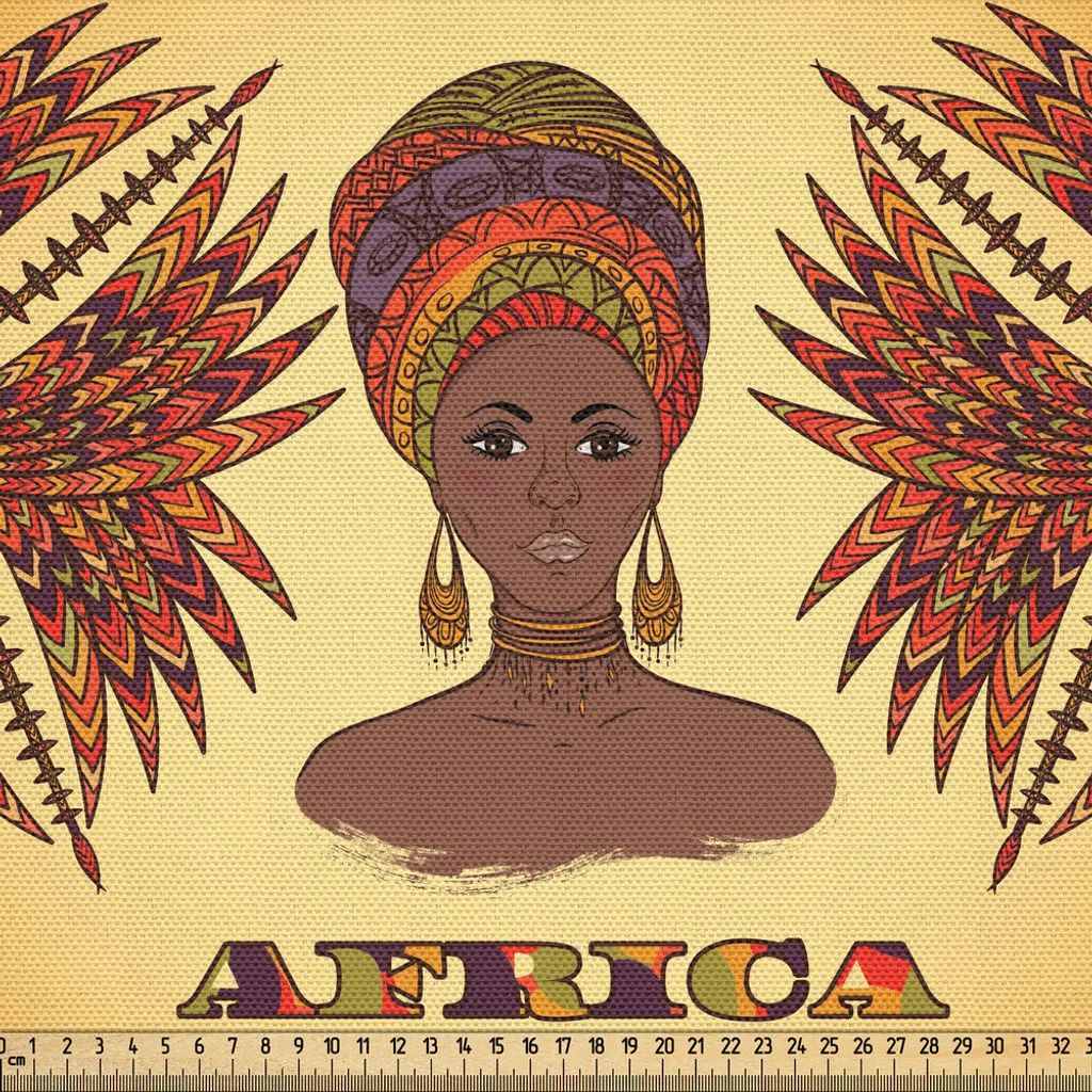Tissu Microfibre Imprimé Art Populaire Africain 3m x 148cm Multicolore