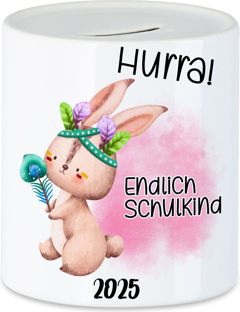 Endlich Schulkind 2025 Hase Spardose Einschulungs-Geschenk Produktbild 