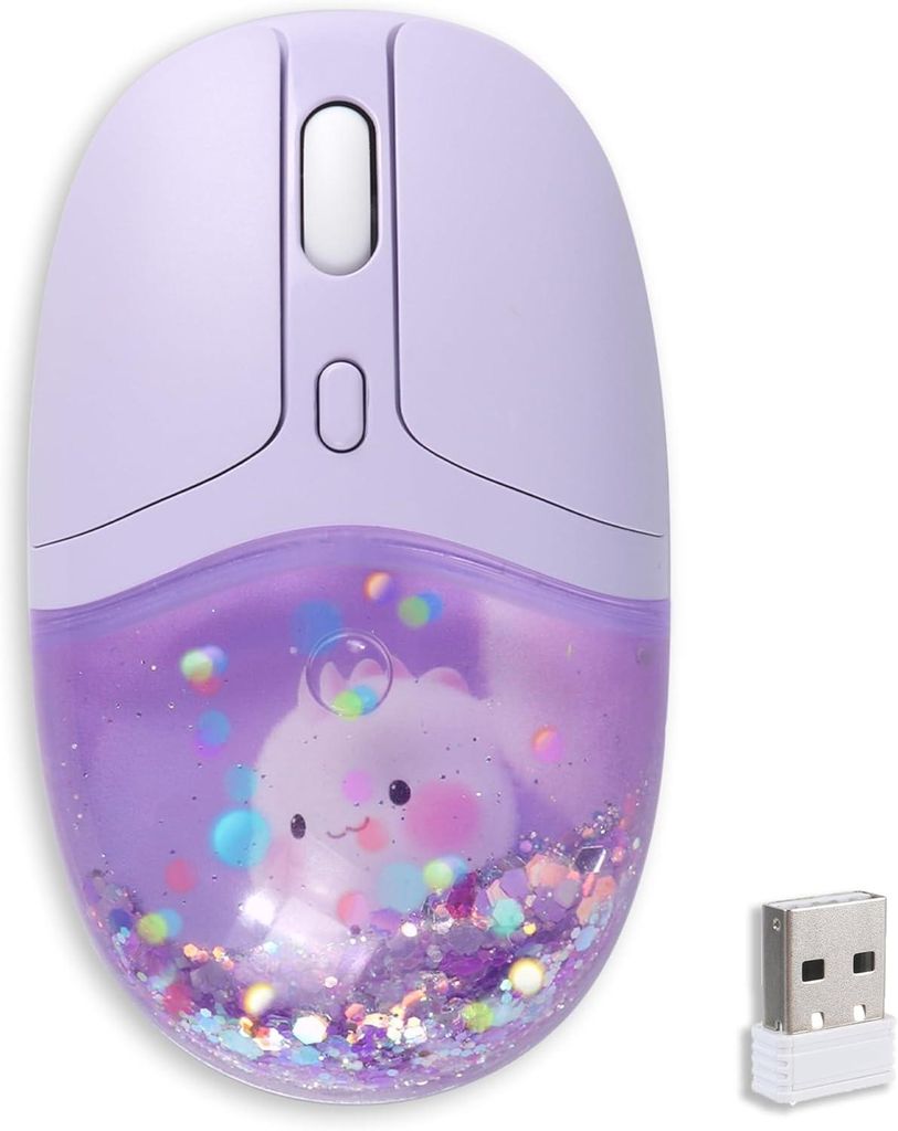 Maus,Dual-Modus 2,4G & Bluetooth,Geräuschlos Wiederaufladbar Niedliche Wassermaus mit Flüssigen Treibsand-Pailletten RGB-LED-Licht, 5 Einstellbar...