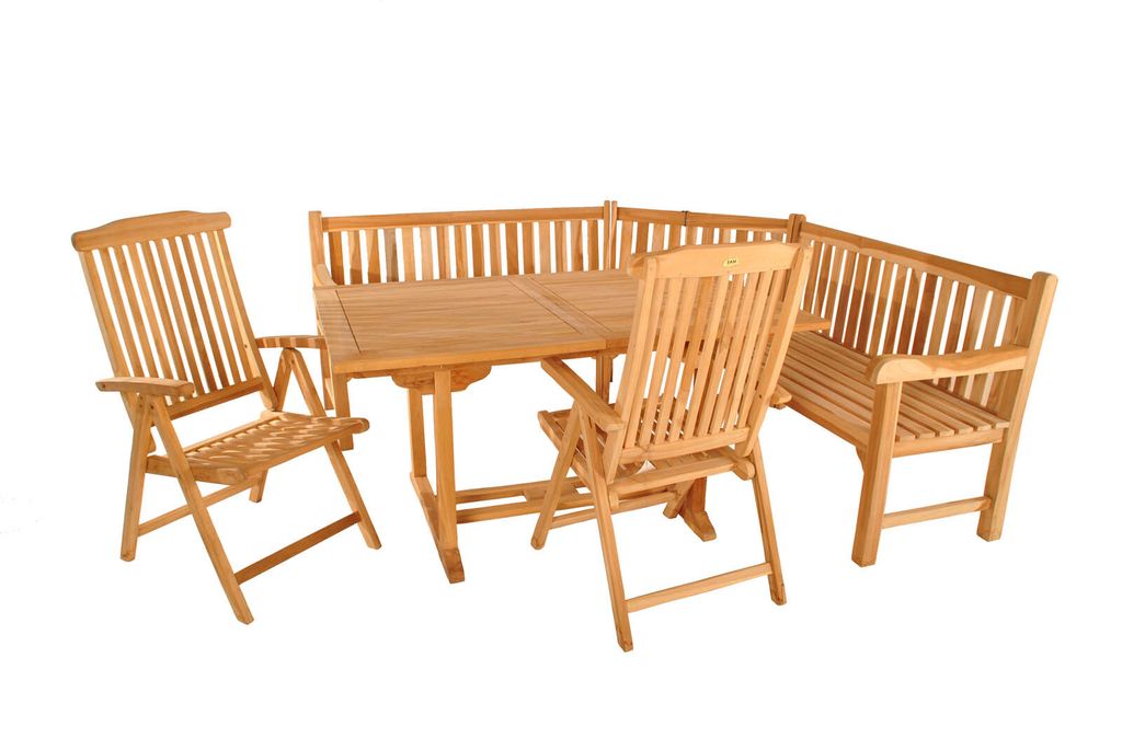 Gartenmöbel Set 4tlg mit Eckbank Teak Gartentisch ausziehbar 120-170 cm MADERA/ARUBA