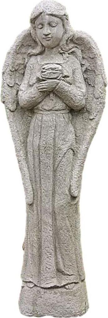 Steinfiguren Horn Engel mit Rose aus Steinguss für den Garten, Frostfest Witterungsbeständig und Neu, 78cm Höhe, SU-748