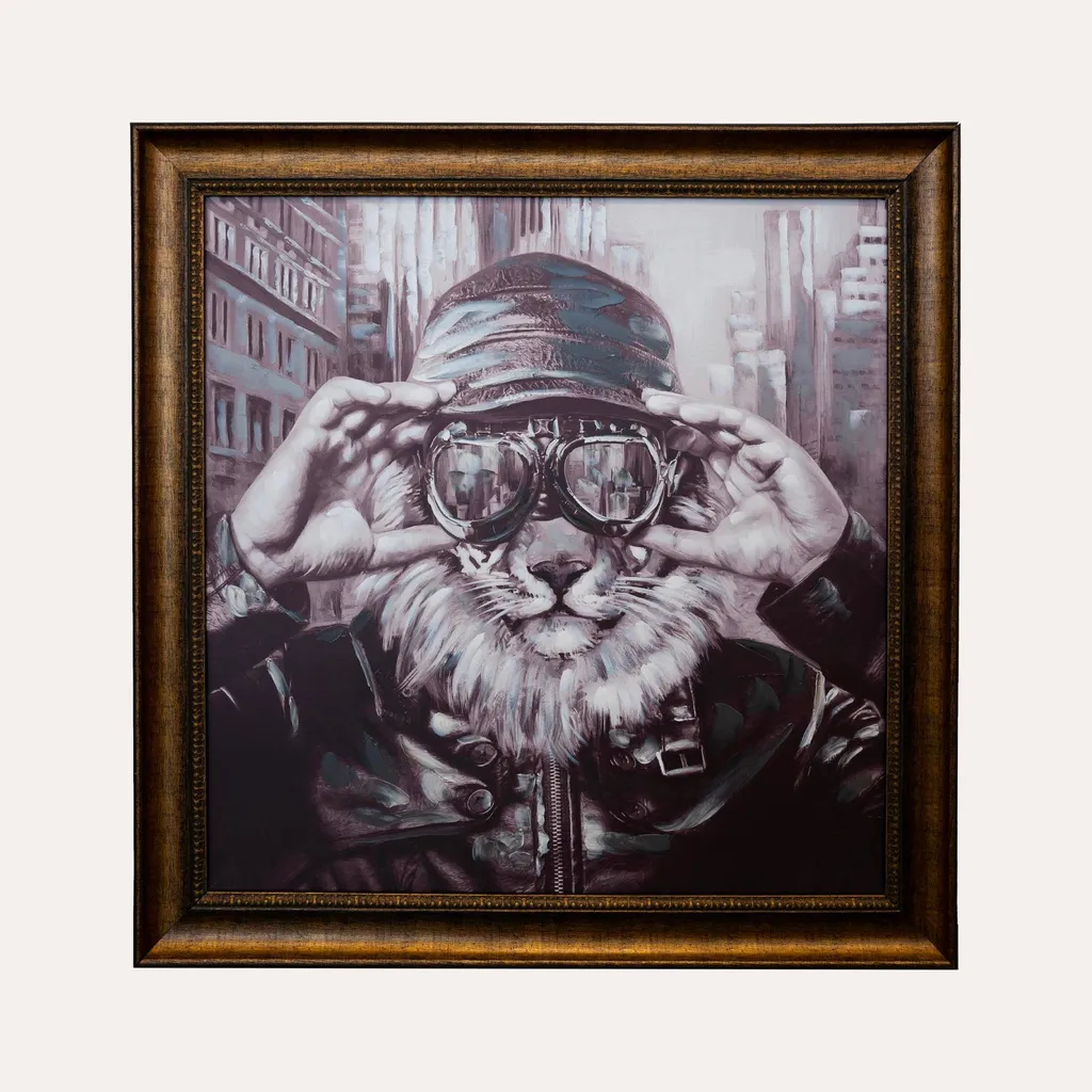Tableau Lion cadre vieilli pour salon moderne et bureau de dirigeant