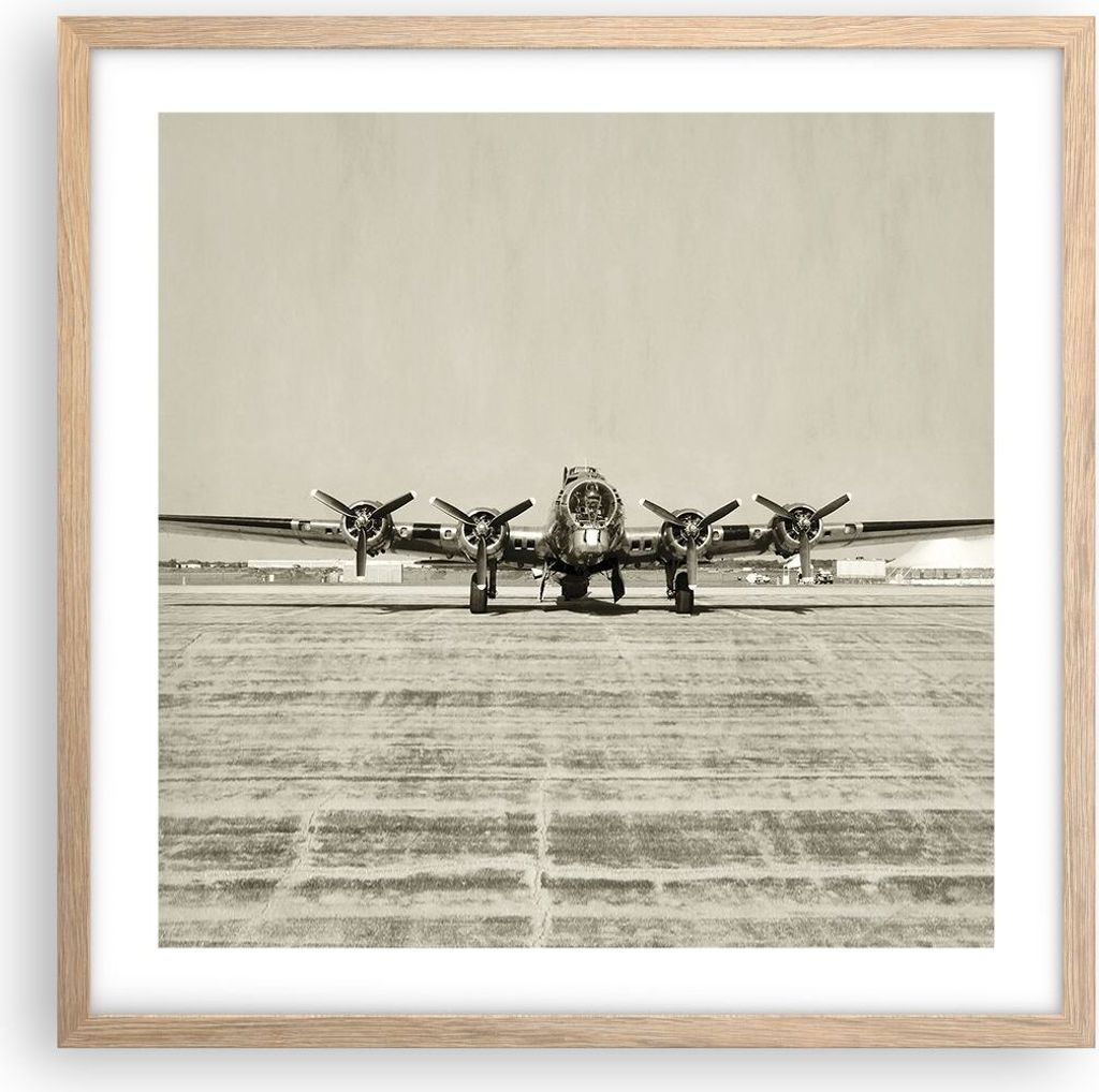 Gerahmtes Poster - Rahmen in heller Eiche - Flugzeug alt Bomber - 50x50 cm - Wand Bild - Wanddeko - Wandbilder - Wandposter - Bilderrahmen - Bilder...