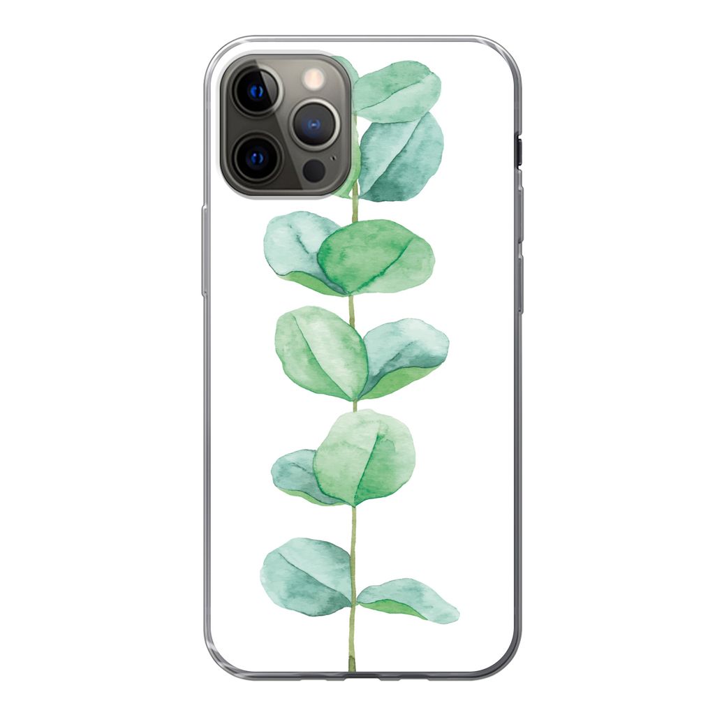 MuchoWow Handyhülle Schutzhülle Hülle für iPhone 12 Pro Aquarell - Eukalyptus - Pflanze Silikon Softcase Handy Hülle - Abdeckung