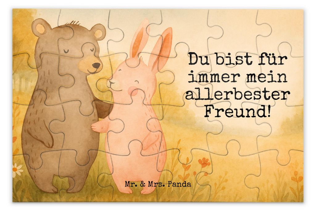 Mr. & Mrs. Panda Puzzle Bär und Hase Umarmen Design 24 Teile - Weiß - Geschenk, Legespiel, 1500, Umarmung, Freundin, Puzzlespiel, für Immer, Bes...