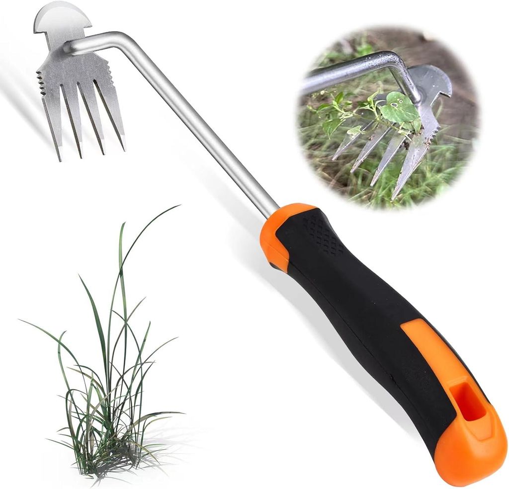 Unkraut Entferner Edelstahl Gartenwerkzeug mit Stiel, Hand Unkrautstecher Fugenkratzer für Garten & Hof, ergonomischer Unkrautjäter robust