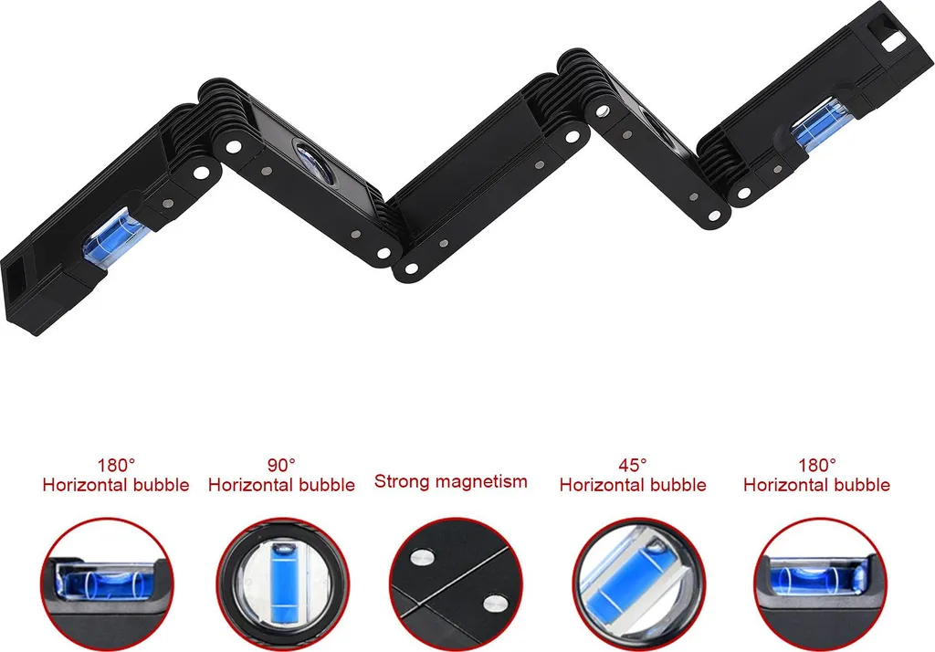 Niveau à bulle flexible multi-angle en aluminium pour espaces difficiles - 16