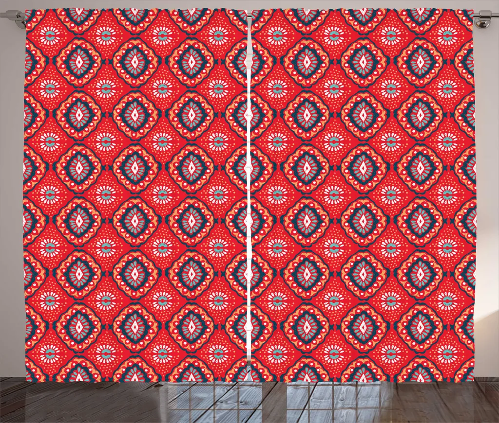 ABAKUHAUS Tenda rustica Ikat, disegno realizzato a mano in Sudafrica, tenda con passanti e ganci per camera da letto, 280 x 245 cm, multicolore