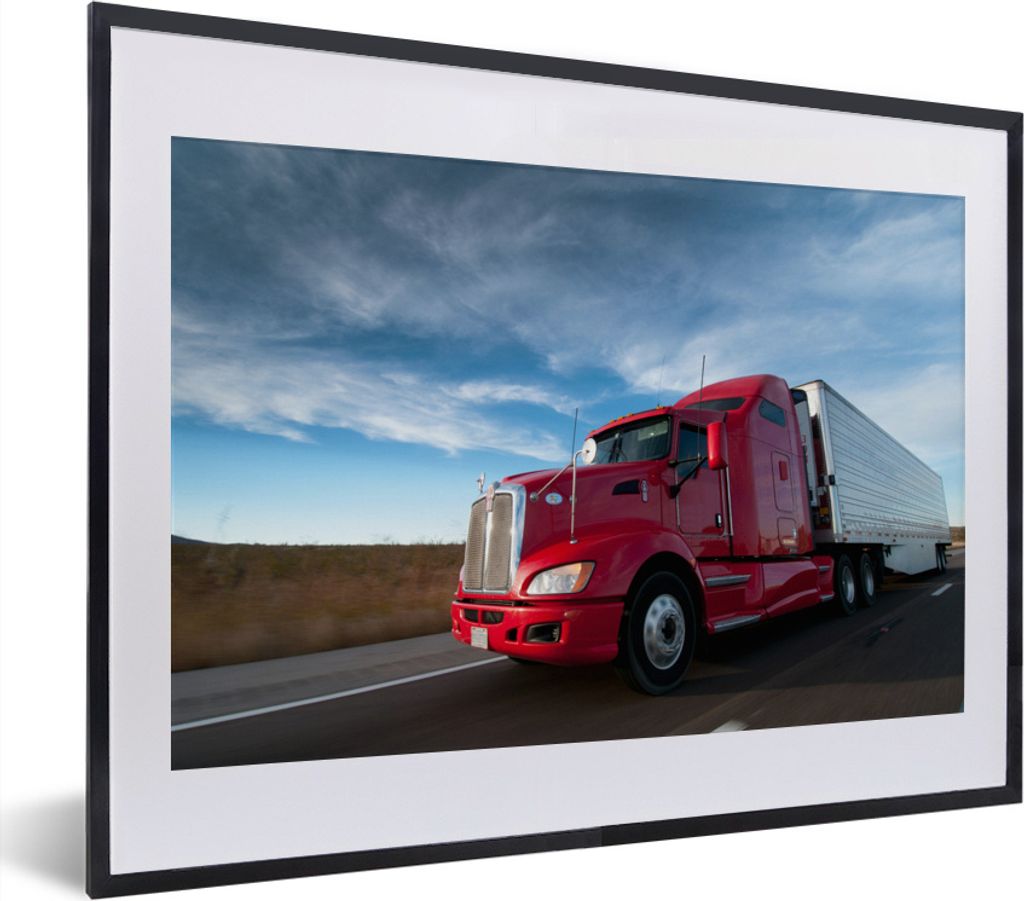 MuchoWow® MuchoWow® Gerahmtes Poster Roter Lastwagen mit Produktbild 
