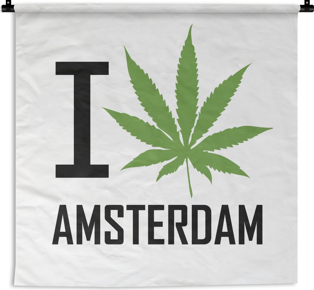 MuchoWow Wandteppich Wandbehang Eine Illustration von Amsterdam mit einem Unkrautblatt 60x60 cm Tapisserie Dekoration Wandtuch - Dekorationen - W...