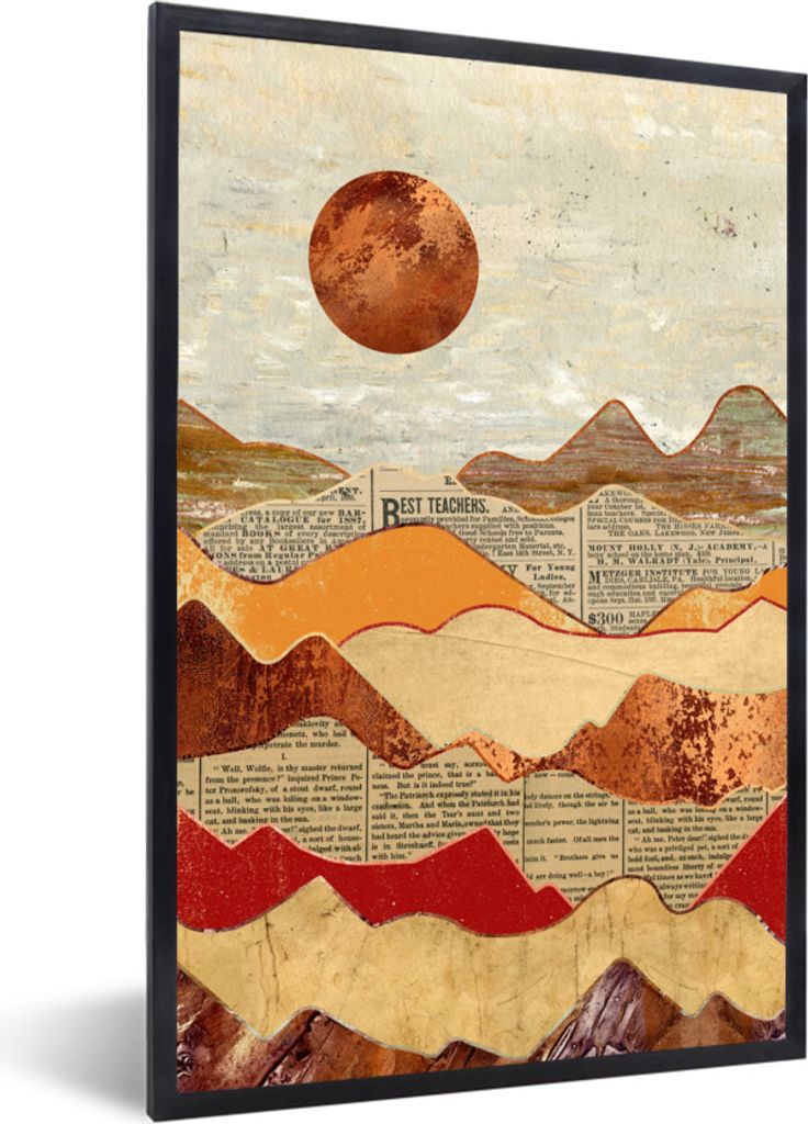 MuchoWow Gerahmtes Poster Vintage - Zeitung - Bronze - Abstrakt - Landschaft - Farben 40x60 cm - Poster mit Schwarzem Bilderrahmen Wandposter Rah...