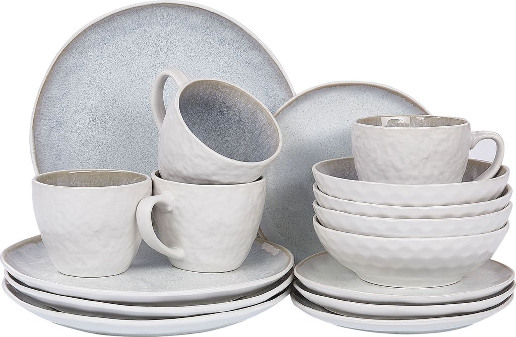 BELIANI Tafelservice Hellgrau Steinzeug Ton und Kaolin für 4 Personen 16-teilig Rund Handgefertigt Retro Geschirr Set Essgeschirr Küche Esszimmer