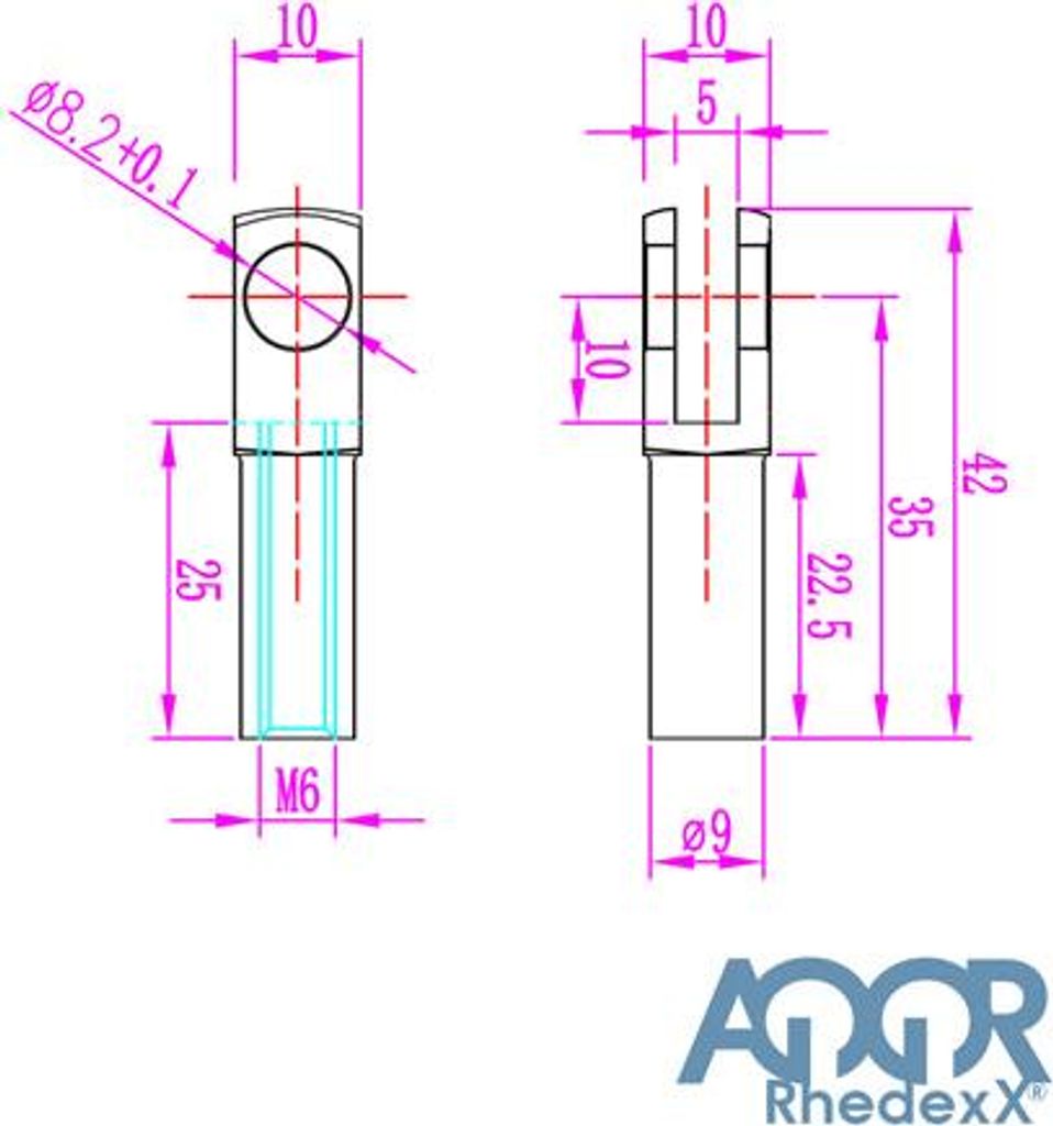 Gabelkopf M6 35mm -Bolzen 8mm Zubehör Gasdruckfeder Endstücke