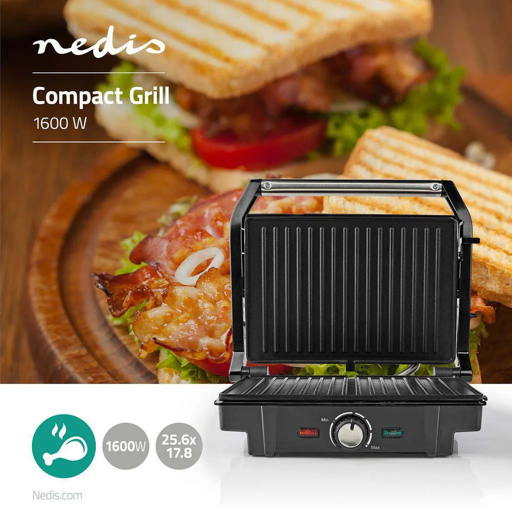 Grill de contact Nedis 1600W en aluminium avec plaques antiadhésives
