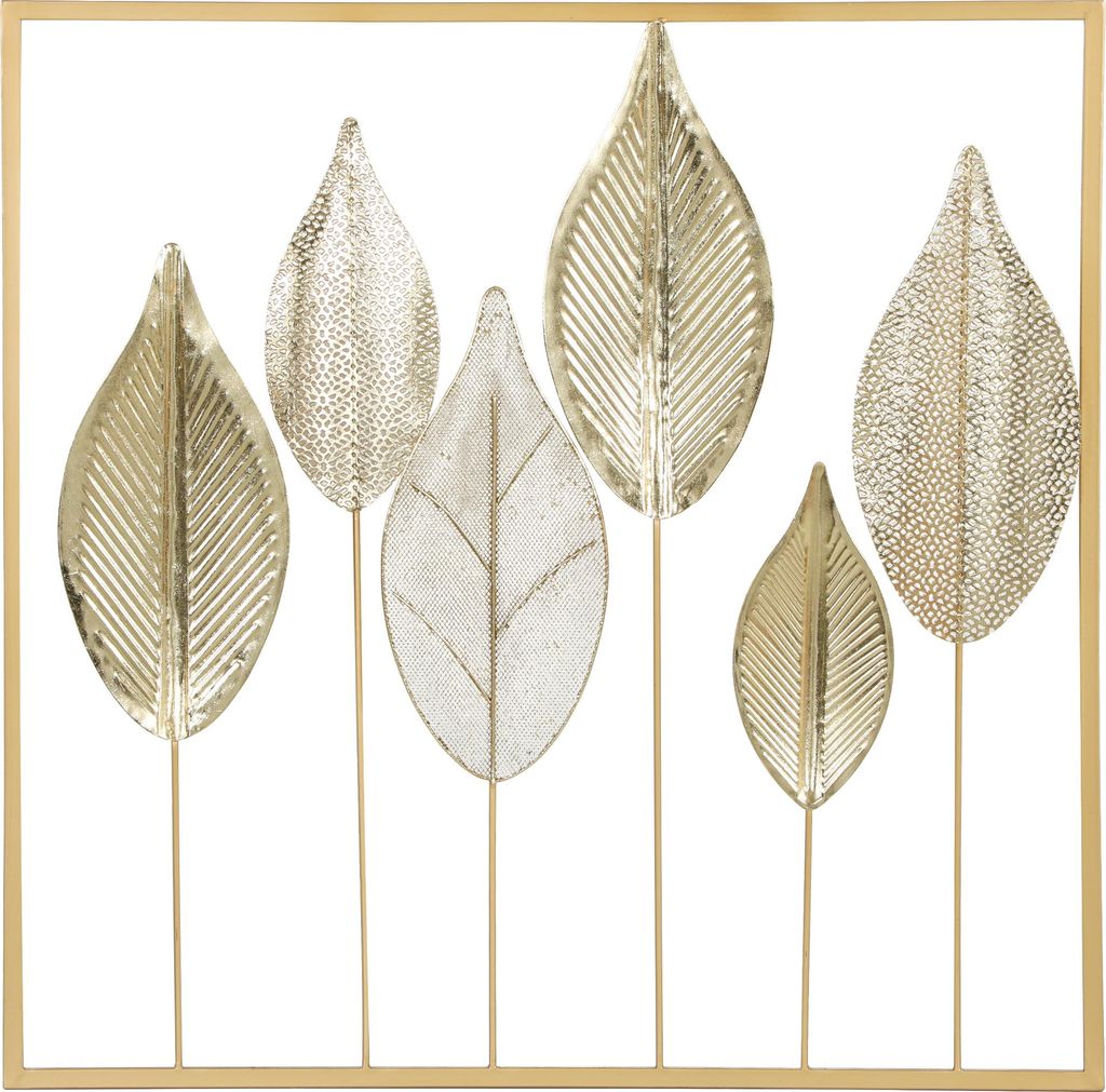 HOMCOM Wanddeko Wandbild Metallbild Wandskulptur mit Blattdesign