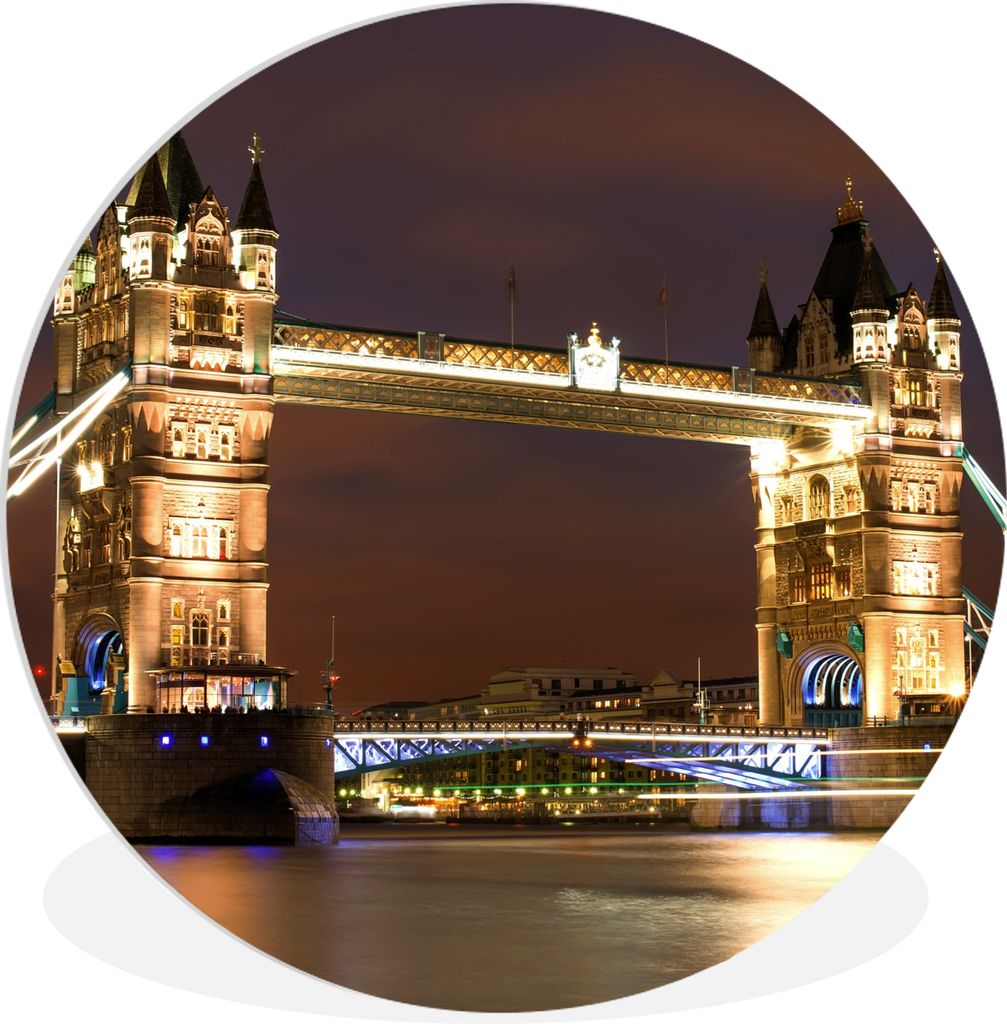 MuchoWow Rundes Wandbild - Runde Bilder London - Nacht - Brücke Ø 90 cm Kreis Wanddekoration Kunststoff - Wandkreis - Wandschmuck - Wand-Kreis ...