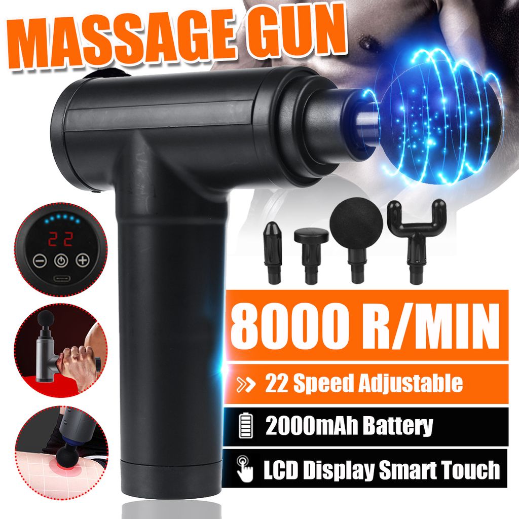 Elektrisches Massagepistole Percussion Muscle Masage Gun mit 4 Köpfe Masageköpfe 
