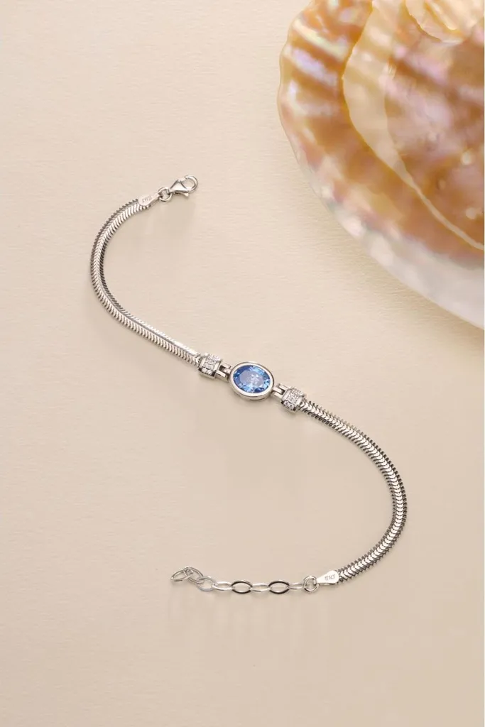 Cadeau idéal : Bracelet argent 925 aigue-marine pour anniversaire femme