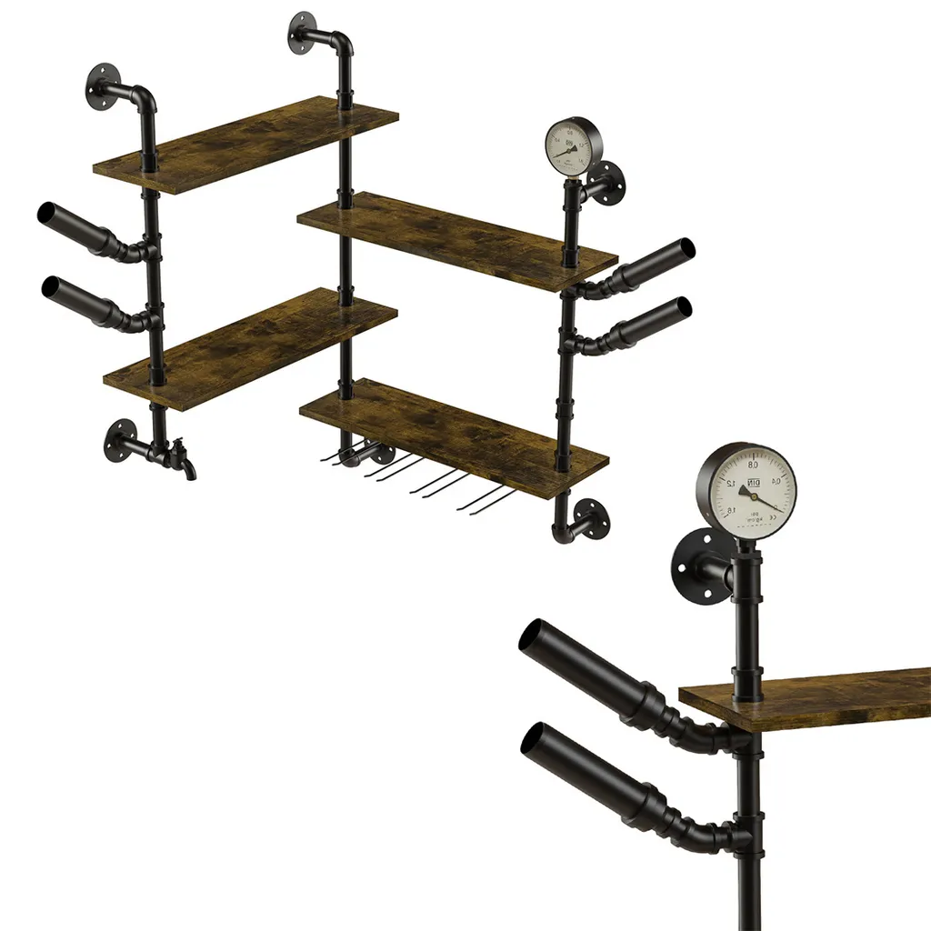 Porte-Bouteilles d'Angle au Design Industriel et Étagères de Rangement - 12