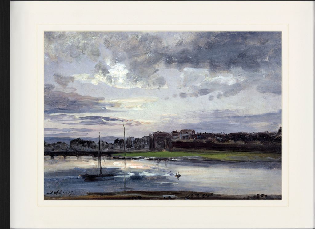 Johan Christian Dahl Gerahmtes Bild Mit Edlem Passepartout | Wand-Bilder | Im Bilderrahmen - Die Elbe Und Dresden-Neustadt Im Abendlicht, 1837 (60 ...