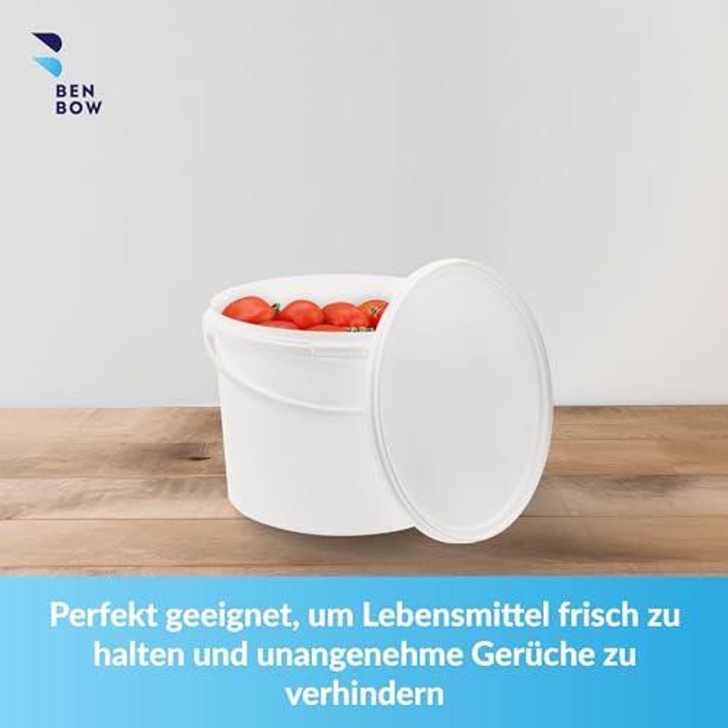 BenBow Eimer mit Deckel 10L x1 Weiß - lebensmittelecht, Produktbild 