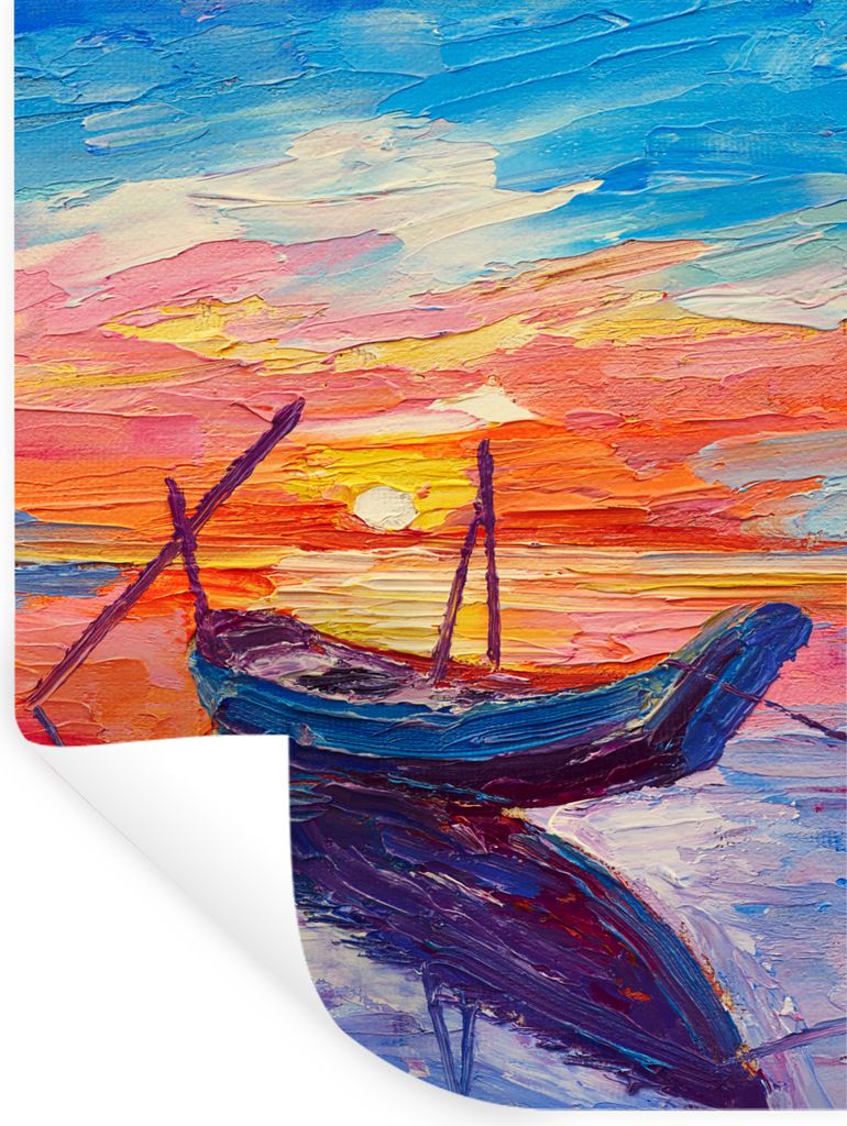 MuchoWow Wandtattoo Wandsticker Wandaufkleber Malerei - Boot - Ölfarbe - Wasser 120x160 cm Selbstklebend und Repositionierbar - Wierderverwendba...