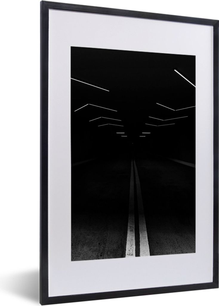 MuchoWow Gerahmtes Poster Schwarz - Weiß - Straße - Tunnel 40x60 cm - Poster mit Schwarzem Bilderrahmen Wandposter Rahmen Foto Bilder - Poster ...