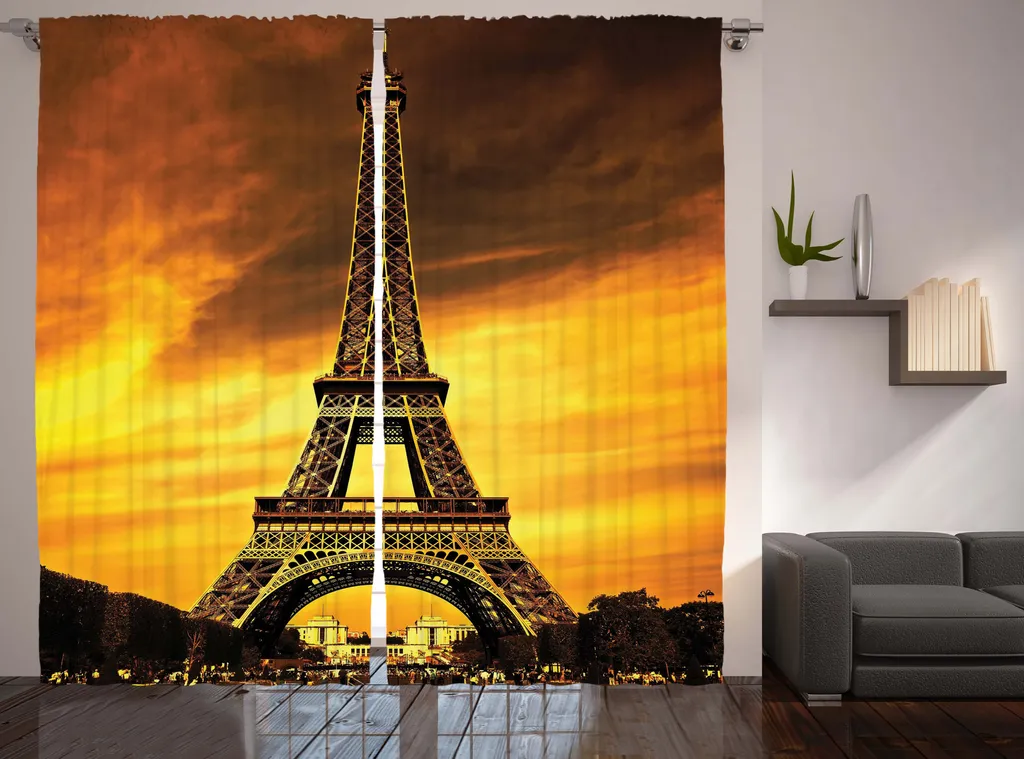 Rideau Grand Format 280x225 cm Motif Tour Eiffel avec Boucles Intégrées