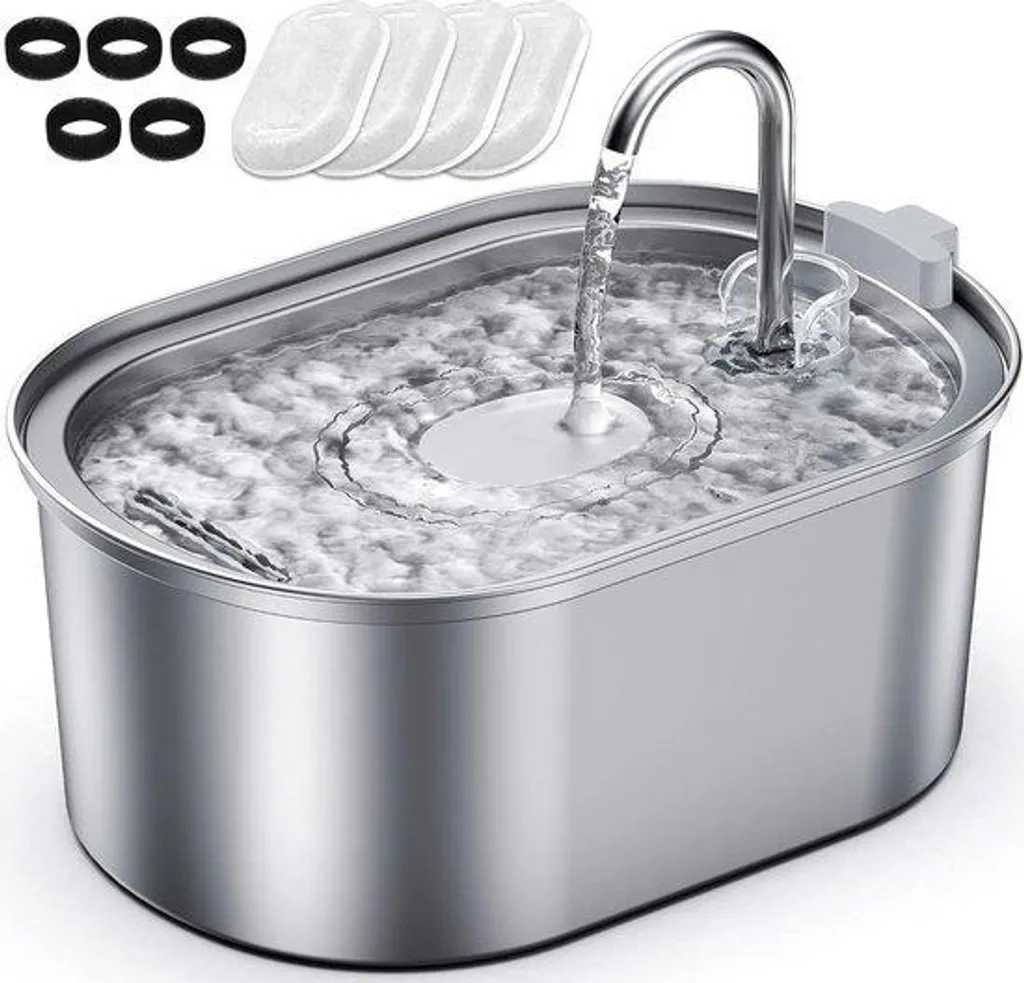 Fontaine à eau pour chat et chien 3,2L en inox avec système filtrant