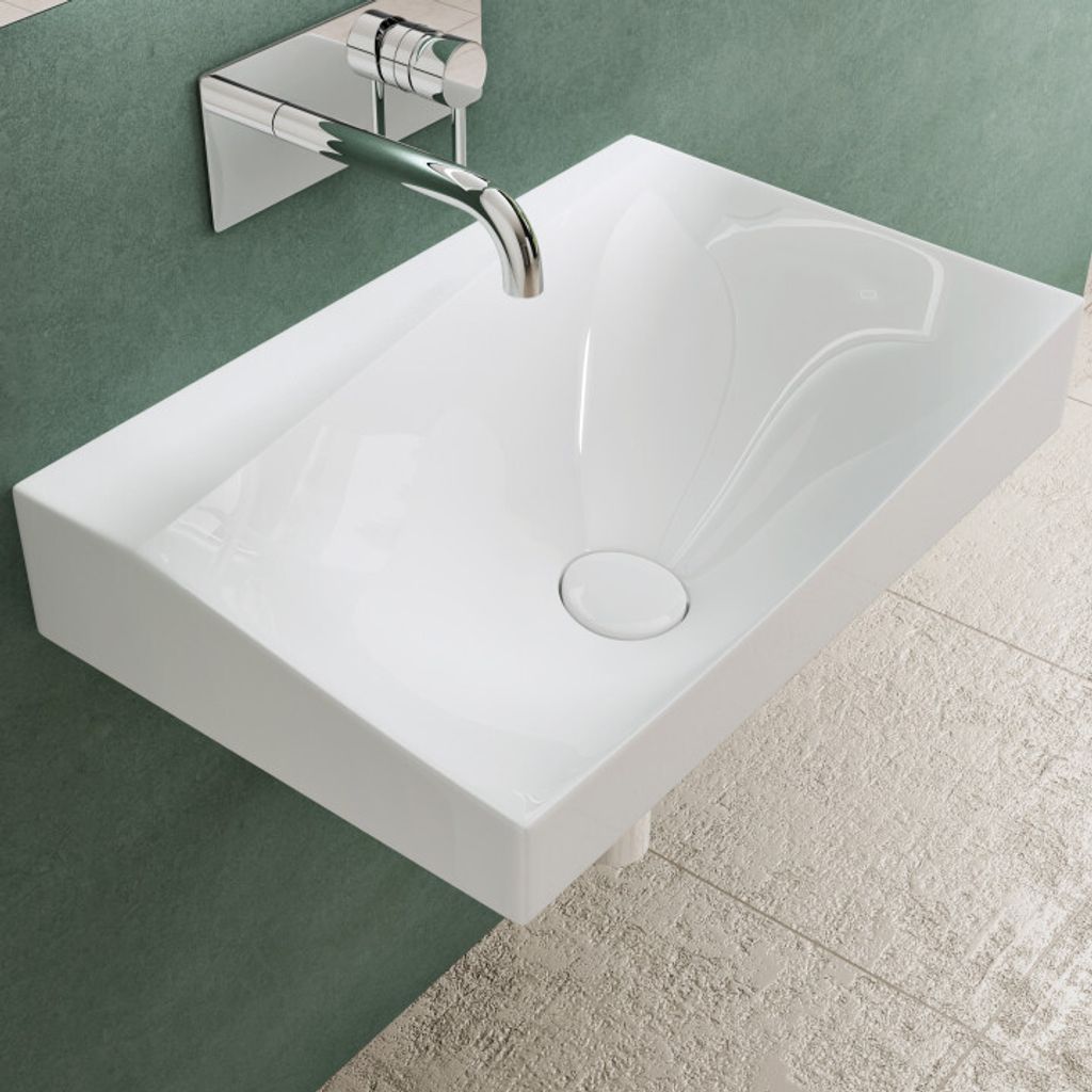 Mai & Mai Waschbecken Hänge-Waschtisch BTH: 60x38x20cm in Weiß glänzend aus Mineralguss mit Ablaufabdeckung Waschschale Col6035