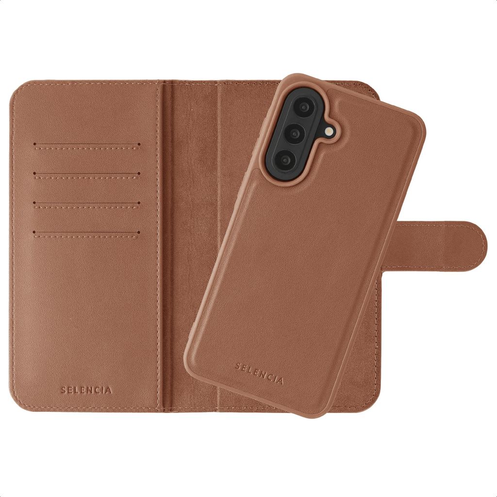 Selencia Olyn abnehmbares Bookcase mit MagSafe für das Samsung Galaxy A57 (5G) – Braun