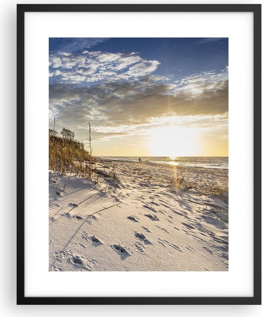 Gerahmtes Poster - Schwarzer Rahmen - Sand Gras Meer - 40x50 cm - Wand Bild - Wanddeko - Wandbilder - Kunstposter - Wandposter - Bilderrahmen - Bil...