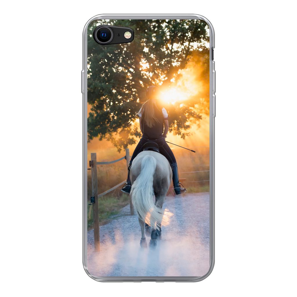MuchoWow Handyhülle Schutzhülle Hülle für iPhone SE 2022 Pferd - Sonne - Sand Silikon Softcase Handy Hülle - Schutzhülle