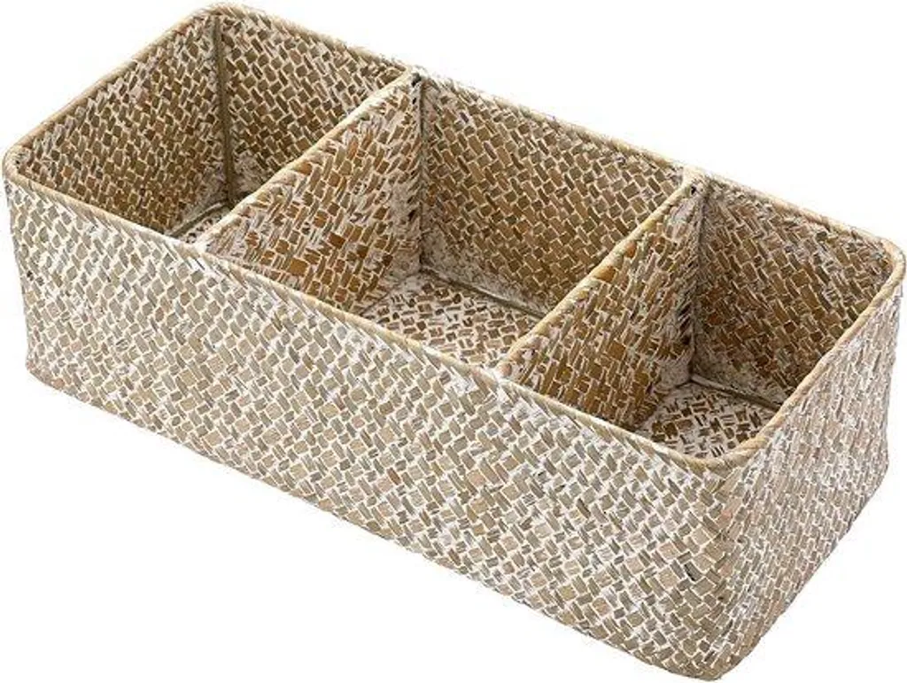 Étagère triple blanche en rotin pour table et armoire - Modèle L35cm