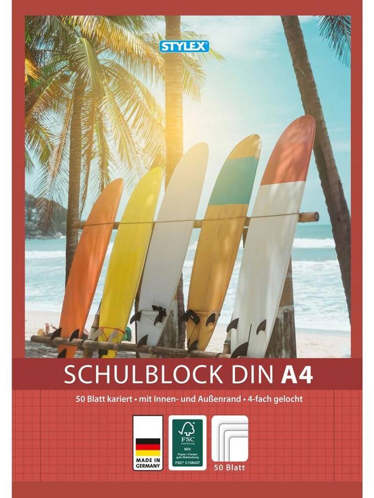 Schulblock A4 kariert 4fach Lochung und Rand Produktbild 