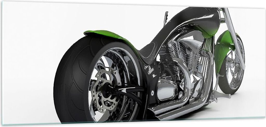 Bilder auf glas - Motorrad Chrom Schlauch Reise - 100x40cm - Glasbilder - Wandbilder - Kunstdruck - zum Aufhängen bereit - Wanddekoration aus Glas...