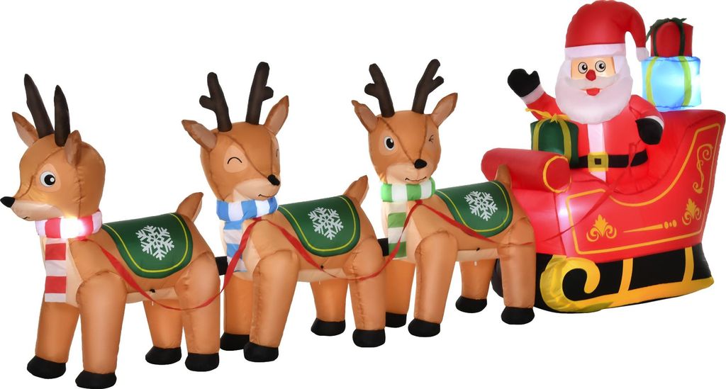 HOMCOM Aufblasbarer Weihnachtsmann auf Schlitten Dekoration Produktbild 