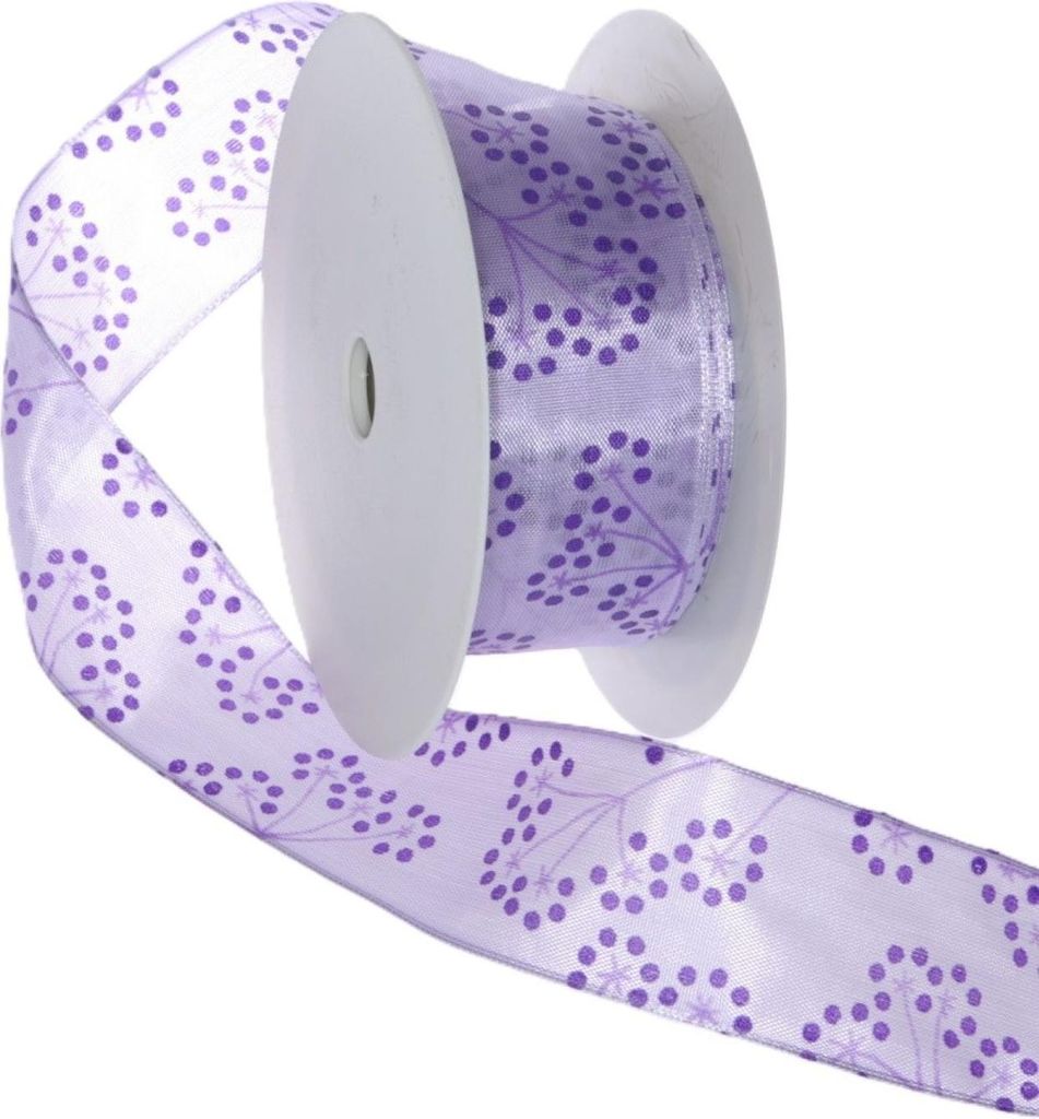 Dekoband mit Drahtkante "Vogelbeere" Flieder - 40mm - Rolle 25m - 47007-40-25-41