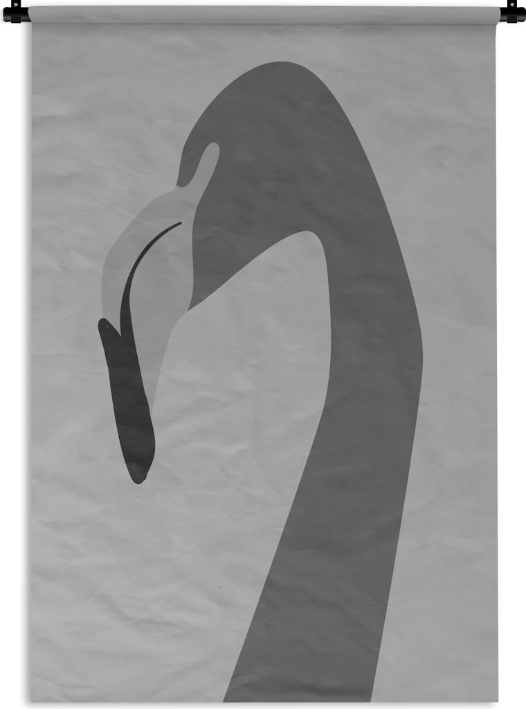 MuchoWow Wandteppich Wandbehang Flamingo - Schwarz - Weiß 60x90 cm Tapisserie Dekoration Wandtuch - Foto-Teppich - Abwaschbar