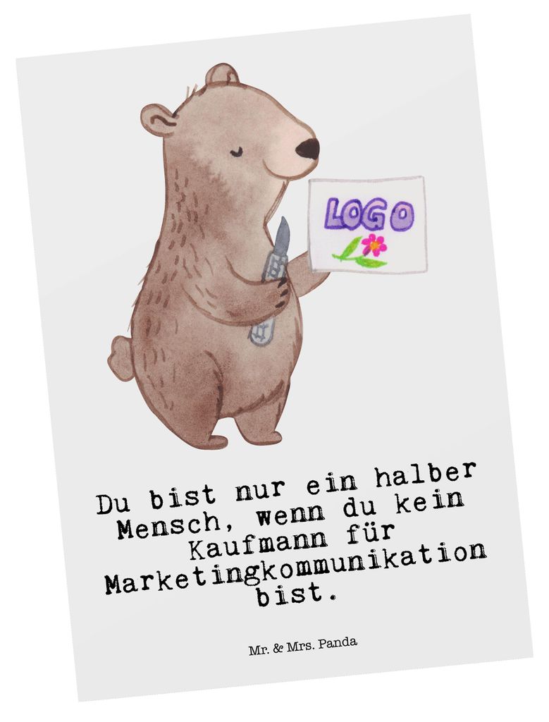 Mr. & Mrs. Panda Grußkarte Kaufmann für Marketingkommunikation Herz - Weiß - Geschenk, Ansichtskarte, Postkarte, Postkarten, Ansichtskarten, Kun...