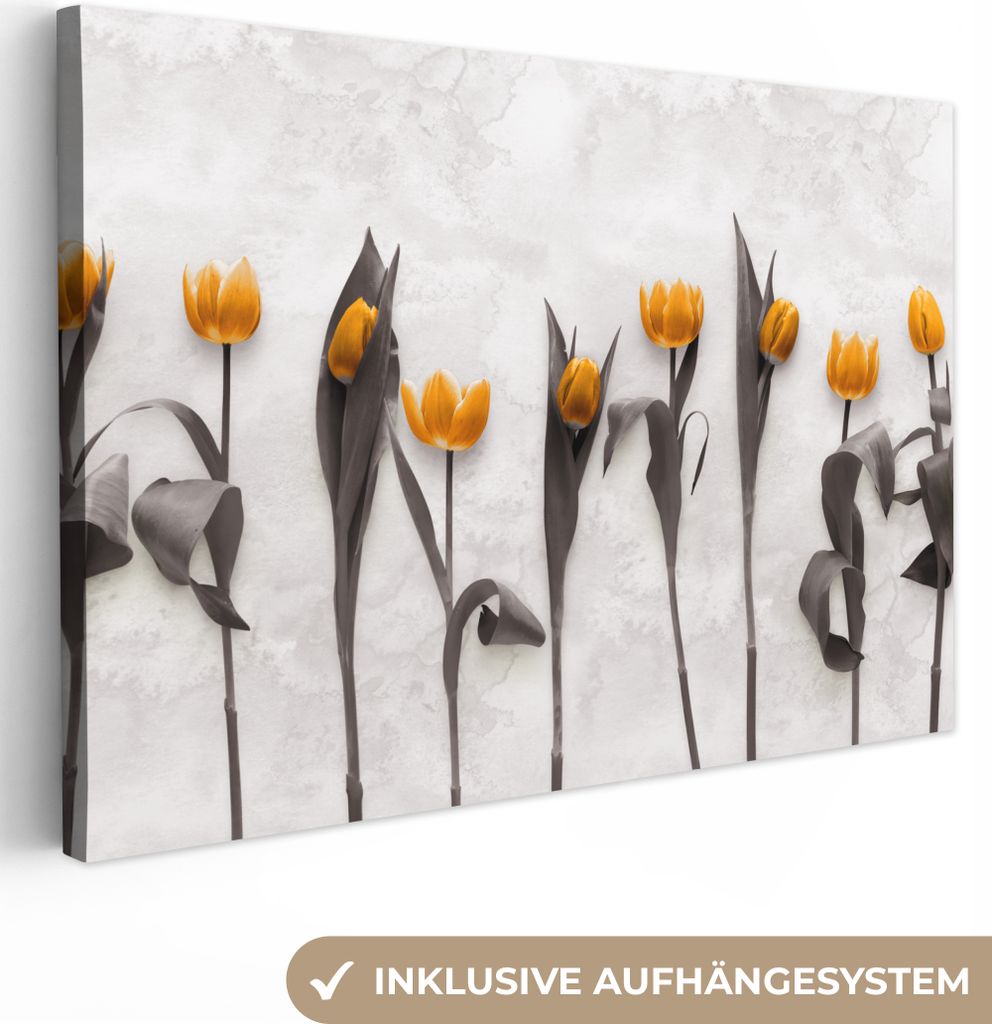 OneMillionCanvasses - Leinwandbilder - 140x90 cm, Blumen - Tulpen - Marmor, Wandbilder Kunstdruck Wanddekoration